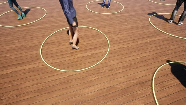 People stand circles social distance 4k
