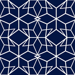 Seamless pattern in arabic style. White print on dark blue background