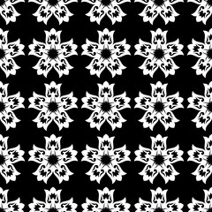 Floral seamless pattern. White design on black background