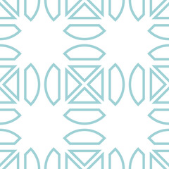 Blue geometric seamless pattern on white backdrop