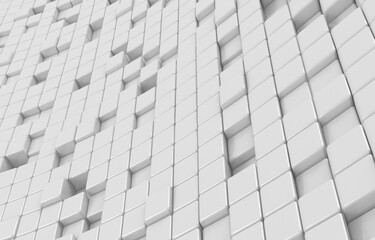 Abstract geometric shape of white cubes 3d render. Futuristic fashioned glossy background.