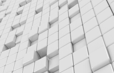 Abstract geometric shape of white cubes 3d render. Futuristic fashioned glossy background.