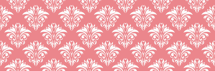 Floral print. White seamless pattern on pink background