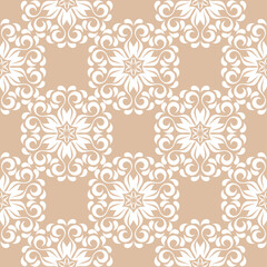 Floral seamless pattern. Beige and white background