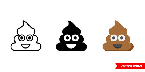 Shit smile icon of 3 types. Isolated vector sign symbol.