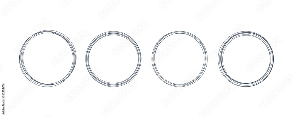 Poster set of circle shapes. hand drawn circles in lines style isolated on white background. flat vector de