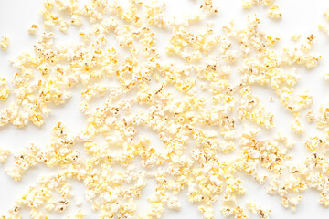 Popcorn texture on white background top view
