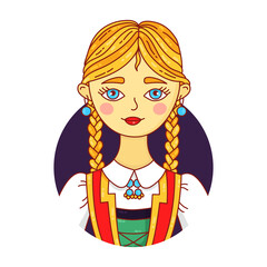 Norway oldfashioned traditionaly dressed girl vector portrait