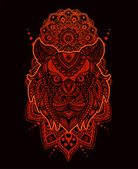 Tiger head floral tribal style with mandala pattern in black background-vector retro illustration.