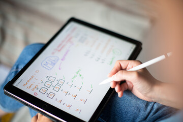 E-Learning on tablet with pen stylus