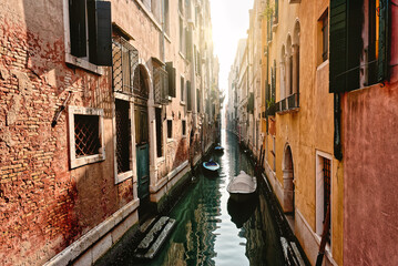 Obraz na płótnie Canvas Canal with gondolas in Venice, Italy.