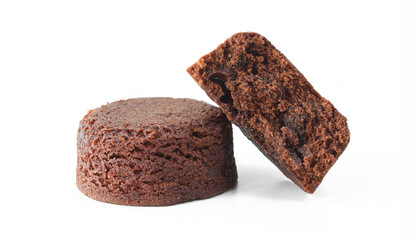 Sweet brownies isolated on white background. Cake with chocolate food