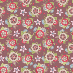 Fototapeta premium Seamless floral pattern for printing on fabric and paper. Colors are blue pink and eggplant.