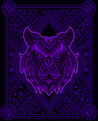 Illustration vector tiger head mandala pattern style with sacred geometry on black background.