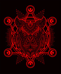 Illustration vector tiger head mandala pattern style with sacred geometry on black background.