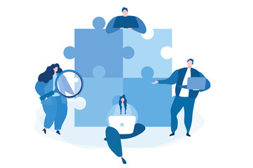 Team building , puzzle. Vector illustration for web banner, infographics, mobile. 