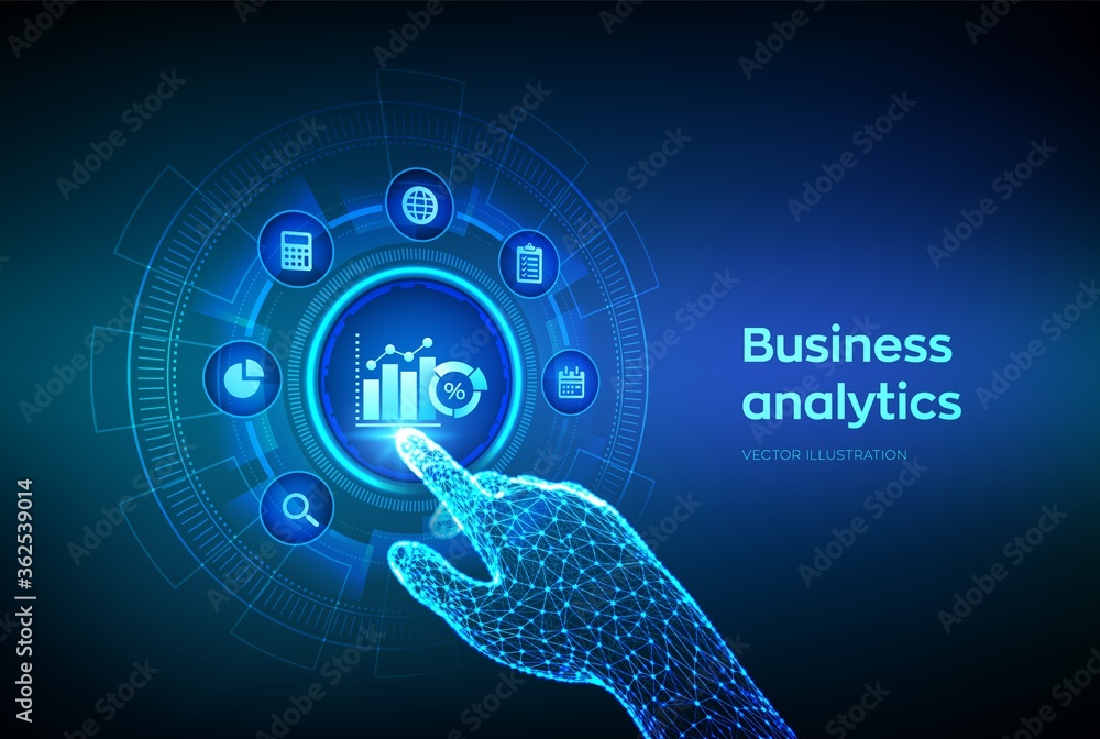 Poster business data analytics and robotic process automation concept on virtual screen. profit and revenue