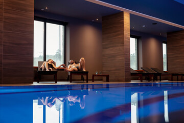 Couple relaxing in spa center