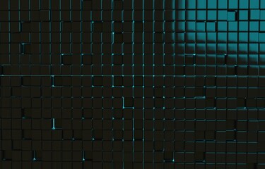 Abstract geometric shape of black cubes 3d render. Futuristic fashioned glossy background.