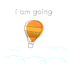 Bright colored balloon in the sky. Vector illustration. I am going