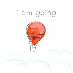 Bright colored balloon in the sky. Vector illustration. I am going