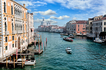 Canal with gondolas in Venice, Italy.