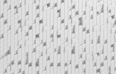Abstract geometric shape of white cubes 3d render. Futuristic fashioned glossy background.