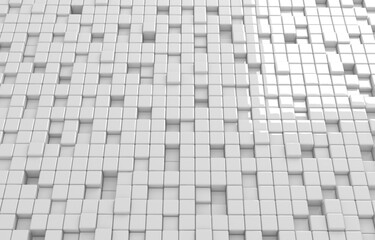 Abstract geometric shape of white cubes 3d render. Futuristic fashioned glossy background.