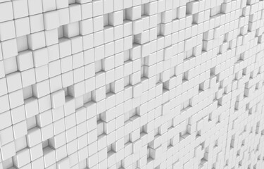 Abstract geometric shape of white cubes 3d render. Futuristic fashioned glossy background.