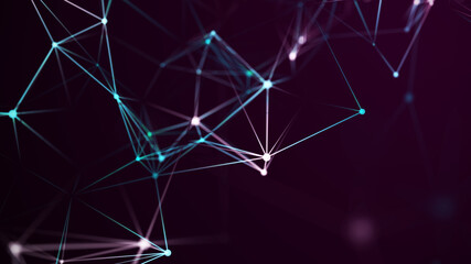 Purple background with connecting triangulars, dots and lines. Futuristic polygonal background. 3d rendering.