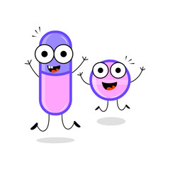 Obraz premium illustration vector of cute cartoon character pills. healthcare medical pills/medicine. design concept isolated on white background.