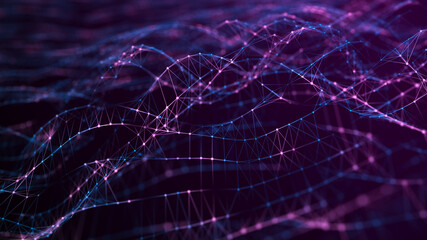 3D illustration DNA. Abstract digital connection dots and lines. Soundwave abstract background. Big data. 3d rendering