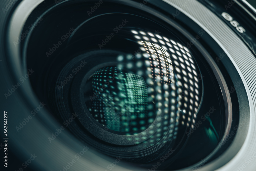 Poster Beautiful camera lens with light reflection Background pattern for design.