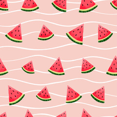 Fun hand drawn summer seamless pattern with water melons, vibrant background, great for summer textiles, banners, wallpapers, wrapping - vector design
