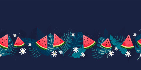 Fototapeta premium Fun hand drawn summer seamless pattern with water melons, vibrant background, great for summer textiles, banners, wallpapers, wrapping - vector design