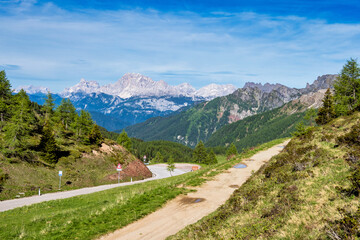 Panorama of the Alpes at the Falcade in Dolomites, Trentino Alto Adige. Italy