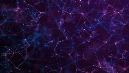 Purple background with connecting triangulars, dots and lines. Futuristic background. Neurons in the brain.3d rendering.