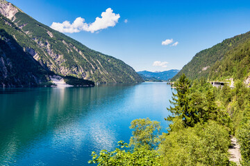 Fototapeta na wymiar Beautiful view on Achensee, Achen Lake. Pertisau, Alps in Tyrol, Tirol, Austria