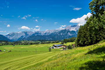Fototapeta na wymiar Landscape in the Austrian alps at Saalfelden, district Zell am See in Salzburg.