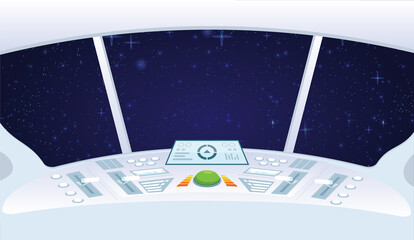 Spaceship Inside Space Stars Universe background. View of the Galaxy from a shuttle's illuminator. Space control panel © ol.ka.va