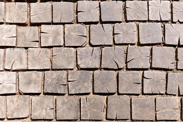 Obraz premium Wooden paving stones, top view.