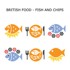 
Fish and chips vector color icon set - British traditional food design