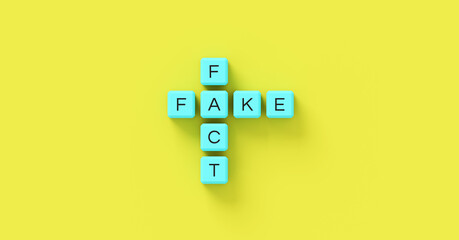 Fake news illustration, fake FACT CHECKING dice stock picture