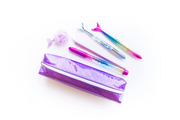 Stationery mermaid purple. School pencil case.
