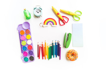 Fototapeta premium Office rainbow. White background. Back to school.