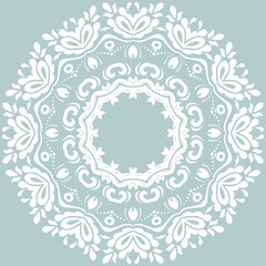 Oriental pattern with arabesques and floral elements. Traditional classic round white ornament. Vintage pattern with arabesques
