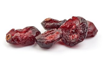 Dried cranberries, close-up, isolated on white background