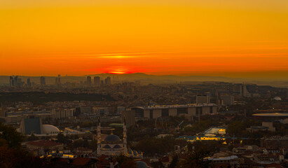 Cityscape view from Ankara Castle in the sunset