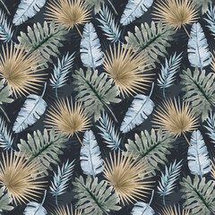 Beautiful seamless pattern with watercolor tropical leaves. Stock illustration