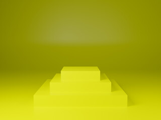 3D render rectangular yellow stand platform on yellow background